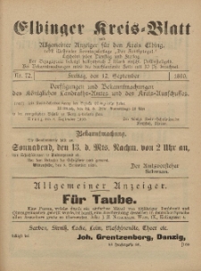 Kreis-Blatt des Königlich Preußischen Landraths-Amtes zu Elbing, Nr. 73 Dienstag 16 September 1890