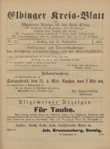 Kreis-Blatt des Königlich Preußischen Landraths-Amtes zu Elbing, Nr. 73 Dienstag 16 September 1890