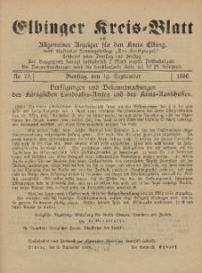 Kreis-Blatt des Königlich Preußischen Landraths-Amtes zu Elbing, Nr. 74 Freitag 19 September 1890