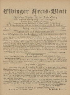 Kreis-Blatt des Königlich Preußischen Landraths-Amtes zu Elbing, Nr. 75 Dienstag 23 September 1890