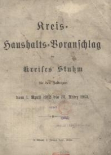 Kreis-Haushalts-Voranschlag des Kreises Stuhm für den Zeitraum vom 1. April 1912 bis 31. März 1913