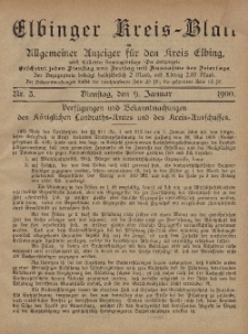Kreis-Blatt des Königlich Preußischen Landraths-Amtes zu Elbing, Nr. 3 Dienstag 9 Januar 1900