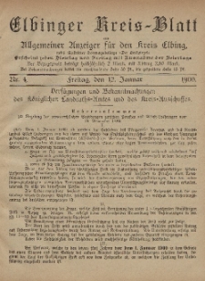 Kreis-Blatt des Königlich Preußischen Landraths-Amtes zu Elbing, Nr. 4 Freitag 12 Januar 1900