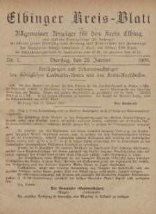 Kreis-Blatt des Königlich Preußischen Landraths-Amtes zu Elbing, Nr. 7 Dienstag 23 Januar 1900