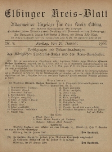 Kreis-Blatt des Königlich Preußischen Landraths-Amtes zu Elbing, Nr. 8 Freitag 26 Januar 1900