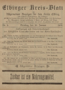 Kreis-Blatt des Königlich Preußischen Landraths-Amtes zu Elbing, Nr. 9 Dienstag 30 Januar 1900