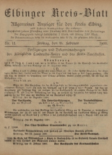 Kreis-Blatt des Königlich Preußischen Landraths-Amtes zu Elbing, Nr. 14 Freitag 16 Februar 1900