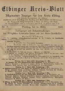 Kreis-Blatt des Königlich Preußischen Landraths-Amtes zu Elbing, Nr. 21 Dienstag 13 März 1900