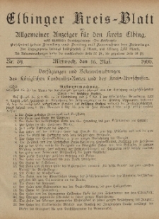 Kreis-Blatt des Königlich Preußischen Landraths-Amtes zu Elbing, Nr. 39 Mittwoch 16 Mai 1900