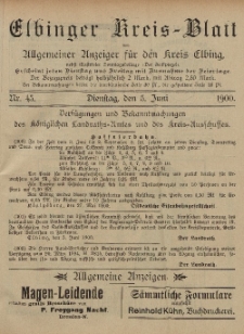Kreis-Blatt des Königlich Preußischen Landraths-Amtes zu Elbing, Nr. 45 Dienstag 5 Juni 1900