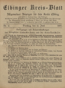 Kreis-Blatt des Königlich Preußischen Landraths-Amtes zu Elbing, Nr. 47 Dienstag 12 Juni 1900