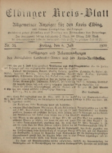 Kreis-Blatt des Königlich Preußischen Landraths-Amtes zu Elbing, Nr. 54 Freitag 6 Juli 1900