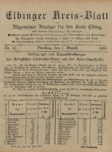 Kreis-Blatt des Königlich Preußischen Landraths-Amtes zu Elbing, Nr. 63 Dienstag 7 August 1900
