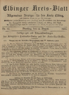 Kreis-Blatt des Königlich Preußischen Landraths-Amtes zu Elbing, Nr. 65 Dienstag 14 August 1900