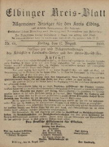 Kreis-Blatt des Königlich Preußischen Landraths-Amtes zu Elbing, Nr. 66 Freitag 17 August 1900