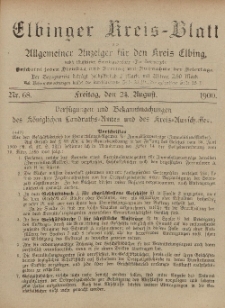 Kreis-Blatt des Königlich Preußischen Landraths-Amtes zu Elbing, Nr. 68 Freitag 24 August 1900