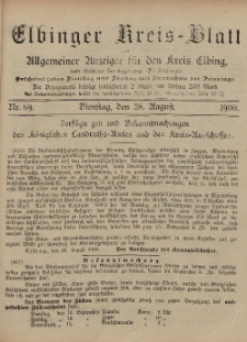 Kreis-Blatt des Königlich Preußischen Landraths-Amtes zu Elbing, Nr. 69 Dienstag 28 August 1900