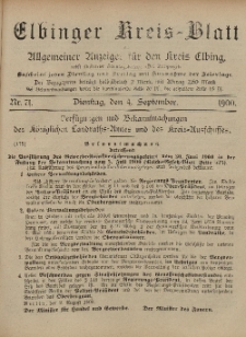 Kreis-Blatt des Königlich Preußischen Landraths-Amtes zu Elbing, Nr. 71 Dienstag 4 September 1900