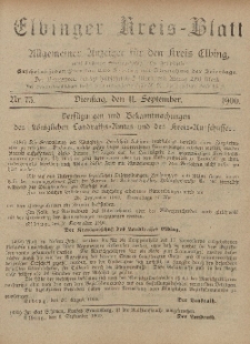 Kreis-Blatt des Königlich Preußischen Landraths-Amtes zu Elbing, Nr. 73 Dienstag 11 September 1900