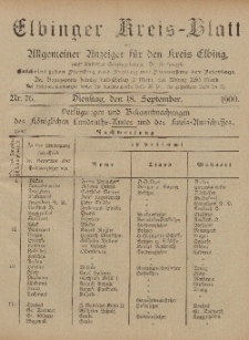 Kreis-Blatt des Königlich Preußischen Landraths-Amtes zu Elbing, Nr. 76 Dienstag 18 September 1900