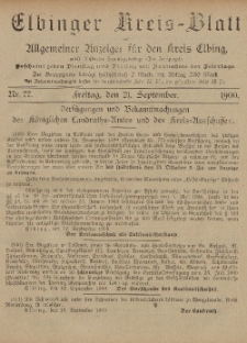 Kreis-Blatt des Königlich Preußischen Landraths-Amtes zu Elbing, Nr. 77 Freitag 21 September 1900