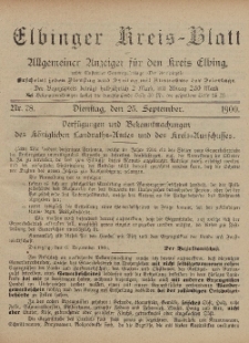 Kreis-Blatt des Königlich Preußischen Landraths-Amtes zu Elbing, Nr. 78 Dienstag 25 September 1900