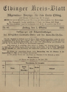 Kreis-Blatt des Königlich Preußischen Landraths-Amtes zu Elbing, Nr. 80 Freitag 2 Oktober 1900