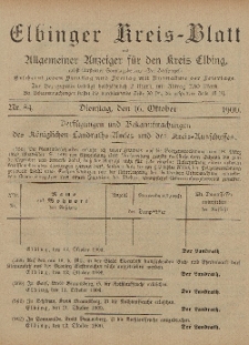 Kreis-Blatt des Königlich Preußischen Landraths-Amtes zu Elbing, Nr. 84 Dienstag 16 Oktober 1900