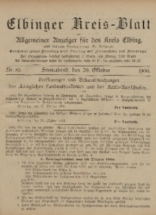 Kreis-Blatt des Königlich Preußischen Landraths-Amtes zu Elbing, Nr. 85 Sonnabend 20 Oktober 1900