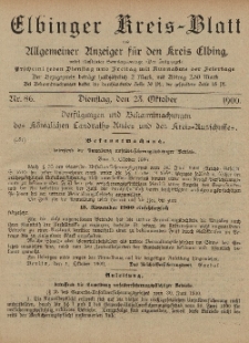 Kreis-Blatt des Königlich Preußischen Landraths-Amtes zu Elbing, Nr. 86 Dienstag 23 Oktober 1900