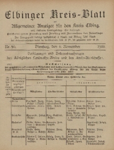 Kreis-Blatt des Königlich Preußischen Landraths-Amtes zu Elbing, Nr. 90 Dienstag 6 November 1900
