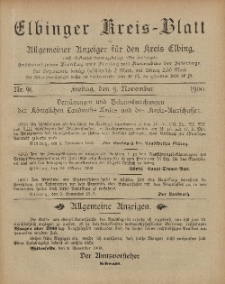 Kreis-Blatt des Königlich Preußischen Landraths-Amtes zu Elbing, Nr. 91 Freitag 9 November 1900