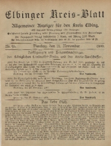 Kreis-Blatt des Königlich Preußischen Landraths-Amtes zu Elbing, Nr. 96 Dienstag 27 November 1900