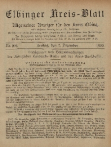 Kreis-Blatt des Königlich Preußischen Landraths-Amtes zu Elbing, Nr. 100 Freitag 7 Dezember 1900