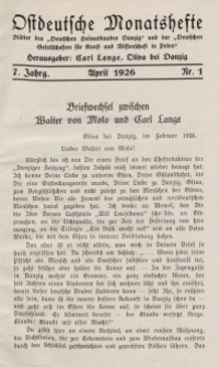 Ostdeutsche Monatshefte Nr. 1, April 1926, 7 Jahrgang