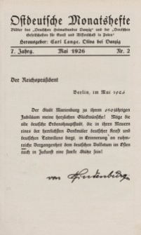 Ostdeutsche Monatshefte Nr. 2, Mai 1926, 7 Jahrgang