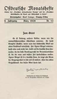 Ostdeutsche Monatshefte Nr. 12, März 1929, 10 Jahrgang