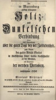 Der in Marienburg glücklich vollzogenen Holtz- und Dunkelschen Verbindung widmete diese Betrachtung über die guten Tage bey...