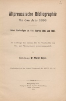 Altpreussische Bibliographie für das Jahr 1898