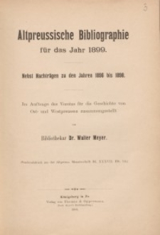 Altpreussische Bibliographie für das Jahr 1899