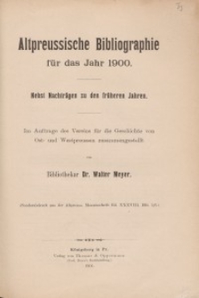 Altpreussische Bibliographie für das Jahr 1900