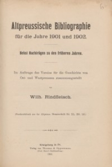Altpreussische Bibliographie für die Jahre 1901 und 1902