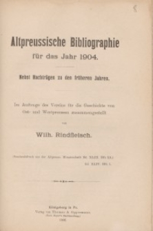 Altpreussische Bibliographie für das Jahr 1904