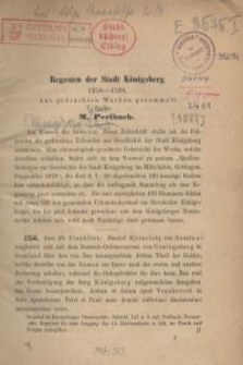 Regesten der Stadt Königsberg 1256-1524