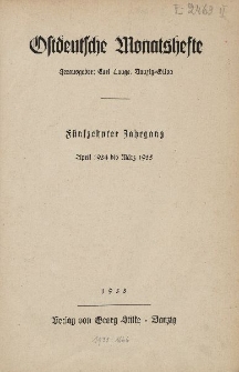 Inhaltsverzeichnis des 15. Jahrganges der "Ostdeutschen Monatshefte"