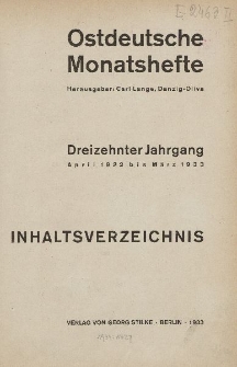 Inhaltsverzeichnis des 13. Jahrganges der "Ostdeutschen Monatshefte"