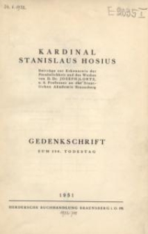 Kardinal Stanislaus Hosius : Gedenkschrift zum 350. Todestag