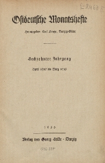 Inhaltsverzeichnis des 16. Jahrganges der "Ostdeutschen Monatshefte"