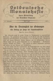 Ostdeutsche Monatshefte Nr. 1, April 1936, 17 Jahrgang