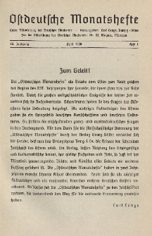 Ostdeutsche Monatshefte Nr. 1, April 1938, 19 Jahrgang